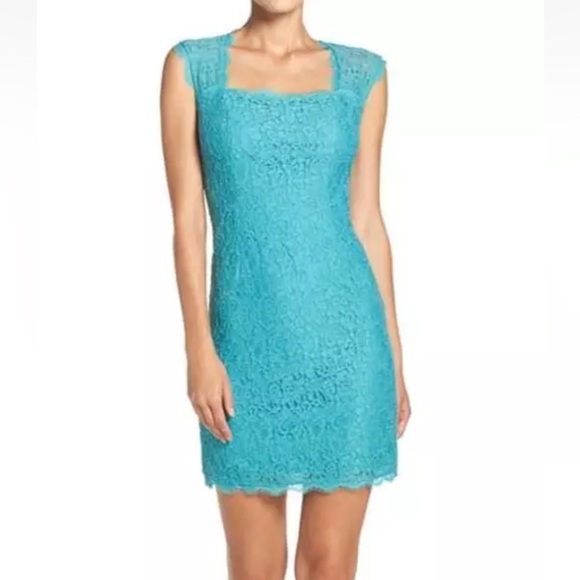 Adrianna Papell Jade Green Cap Sleeve Lace Cocktail Party Date Mini Dress 6 - Picture 1 of 10